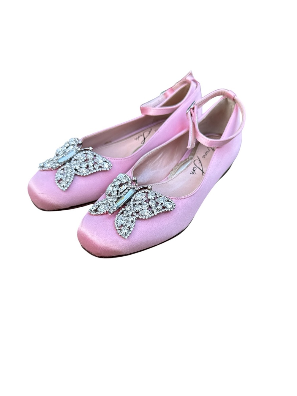AUTHENTIC ARUNA SETH "Angelina" Kids Pink Satin Butterfly Flats — Size 29